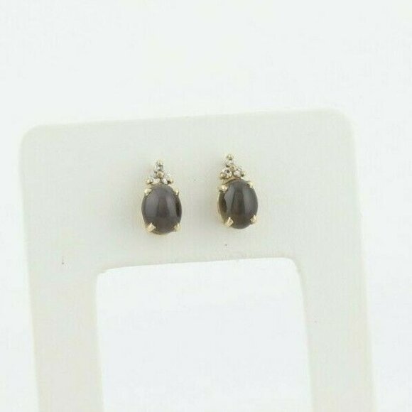 14k Yellow Gold Cat's Eye and Diamond Stud Earrings Gorgeous - Picture 7 of 10